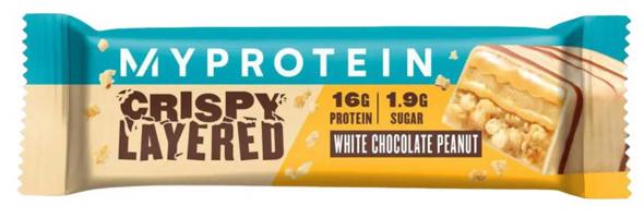 MyProtein Tyčinka cripsy layered bar - bílá čokoláda a arašídy 58 g