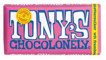 Tony’s Chocolonely Bílá čokoláda, maliny a praskající cukr 180 g