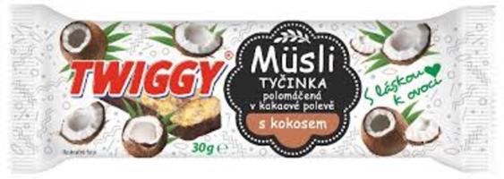 Twiggy Müsli ovocná s kokosem polomáčená v kakaové polevě 30 g